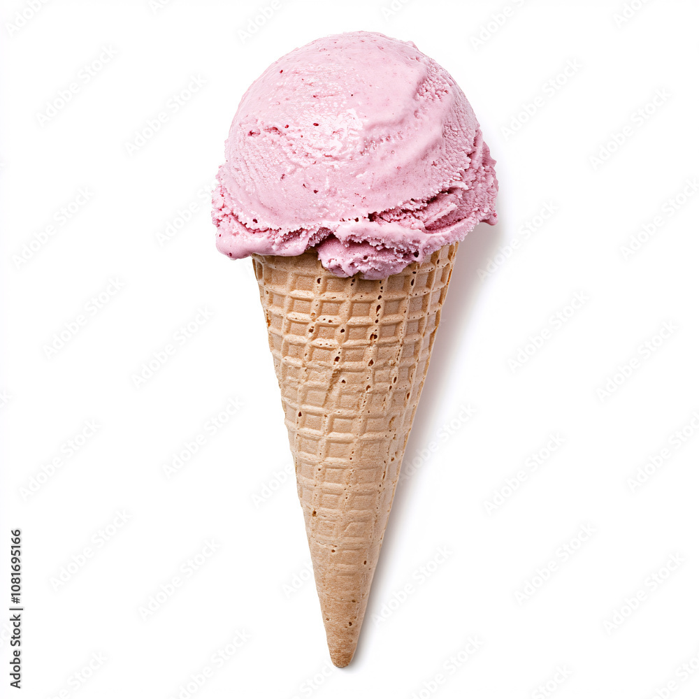 A delightful close-up image of a pink ice cream cone perfect for summer enjoyment in the park on white background A delightful close-up image of a pink ice cream cone perfect for summer enjoyment in the park on white background