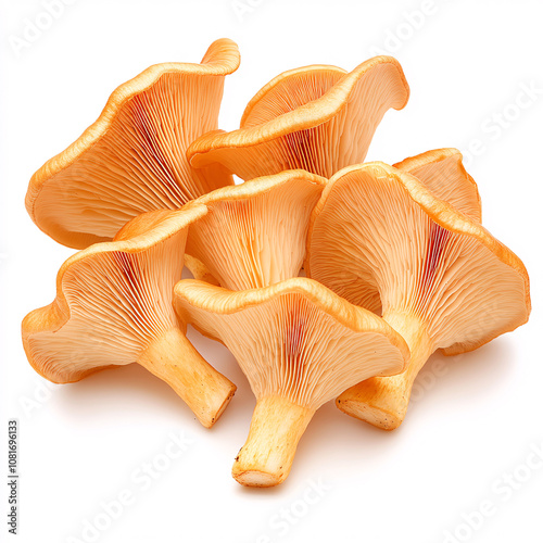 Explore the vibrant beauty of freshly harvested chanterelle mushrooms in their natural habitat on white background