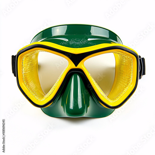 Vibrant Diving Mask with Water Droplets Reflecting Underwater Adventure, Colorful Dive Mask Highlighting the Thrill of Ocean Exploration.