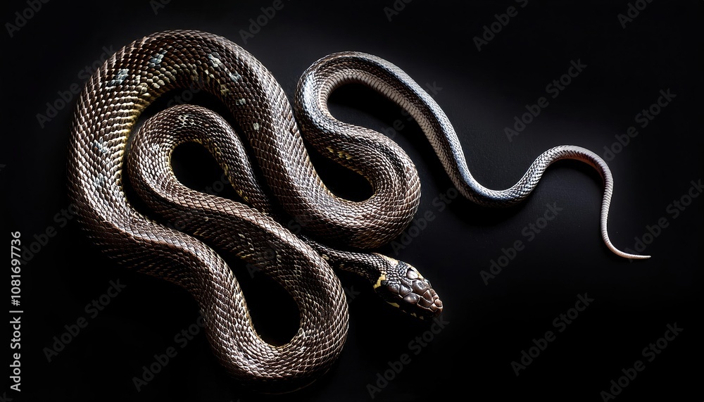 Close up of a snake on a black background Close up of a snake on a black background