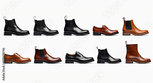 Stylish Leather Shoes Collection Featuring Formal and Casual Footwear for Men and Women, Photography with Black and Brown Designs