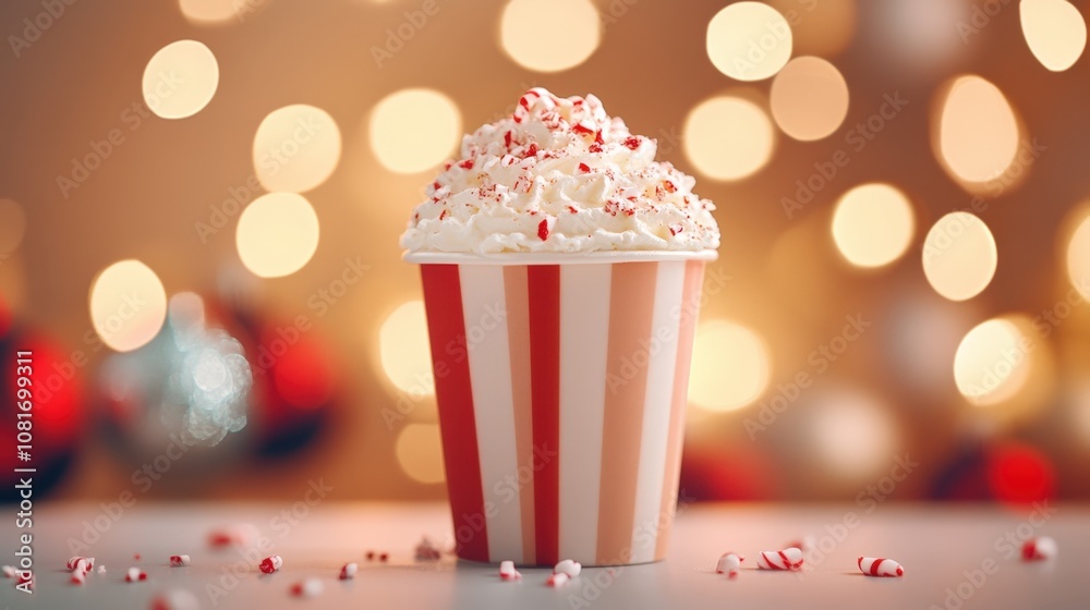 A festive cup of whipped cream topped with peppermint, perfect for the holiday season.
