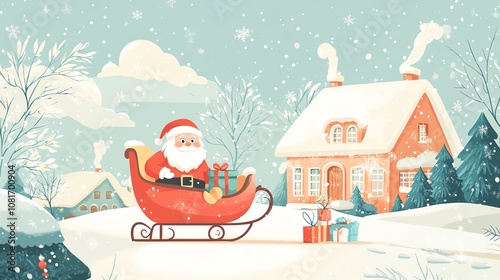 Wallpaper Mural santa claus riding a sleigh full of gifts with snowy scenery Torontodigital.ca