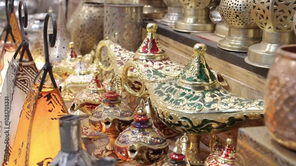Antique brass lamp, Aladdin magic lamps in Morocco. Antique brass lamp, Aladdin magic lamps in Morocco.