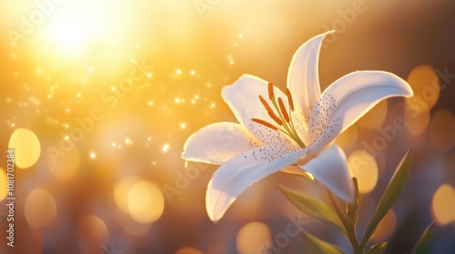 A beautiful lily flower illuminated by warm sunlight.