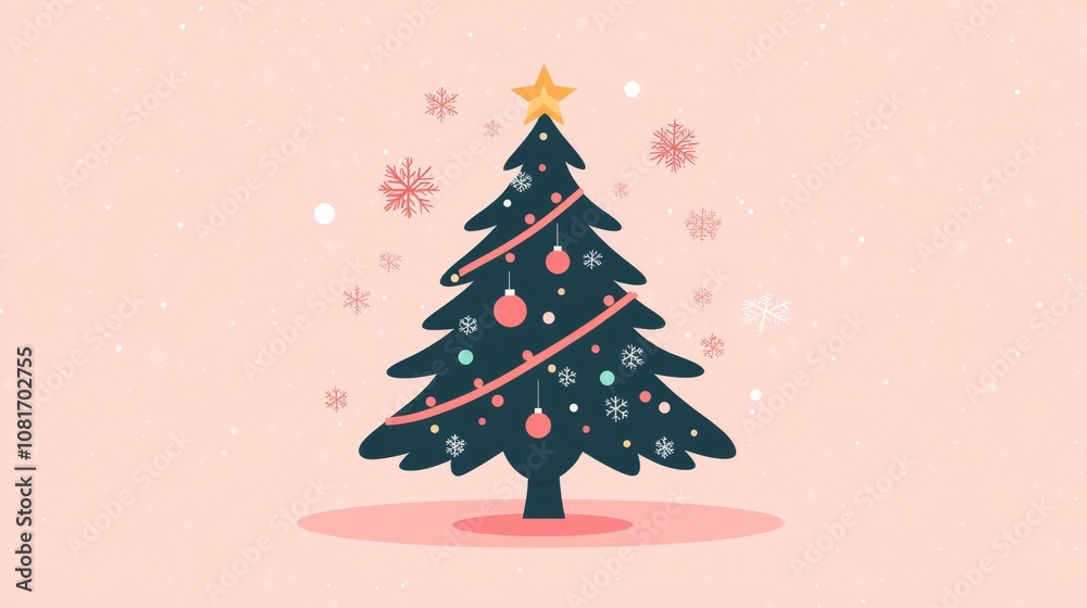 Elegant Minimal Christmas Tree with Delicate Star and Snowflake Elements on White Background for Luxury Seasonal Design Elegant Minimal Christmas Tree with Delicate Star and Snowflake Elements on White Background for Luxury Seasonal Design