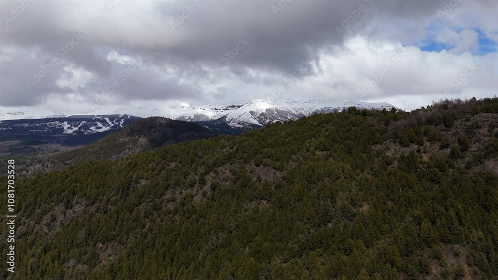 Capturing the stunning landscape along the seven lakes route in patagonia, neuquen, argentina, drone flying over