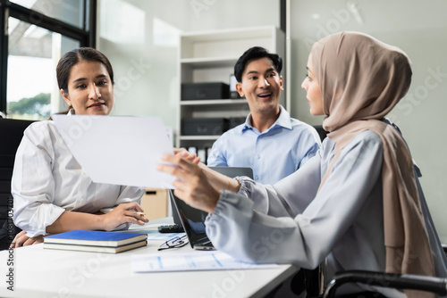 teammates involved in dialogue in conference room, sharing ideas, creative thoughts and business vision, gathered for decision-making, listening insights during teamwork meeting in office.