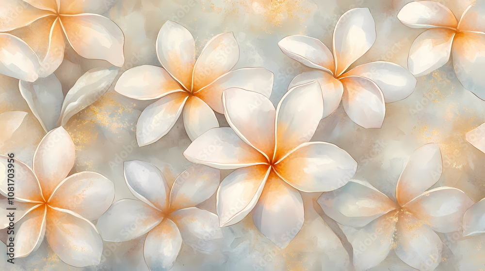 Obraz premium Watercolor Plumeria Flowers in Bloom