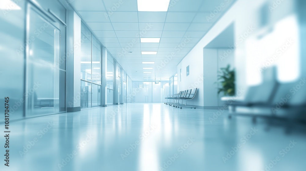 Obraz premium A long hallway with rows of chairs. This photo is perfect for representing waiting areas, healthcare, or business.