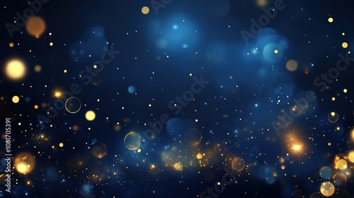 Dark blue background with soft gold bokeh lights