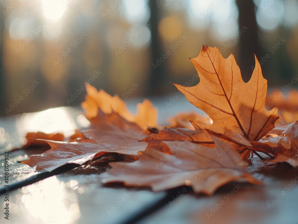 Autumn leaves scattered on a wooden surface, capturing the essence of fall. Autumn leaves scattered on a wooden surface, capturing the essence of fall.