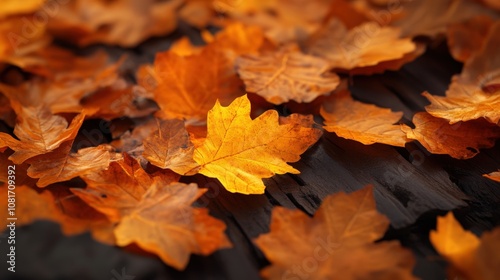 A beautiful arrangement of autumn leaves on a wooden surface.