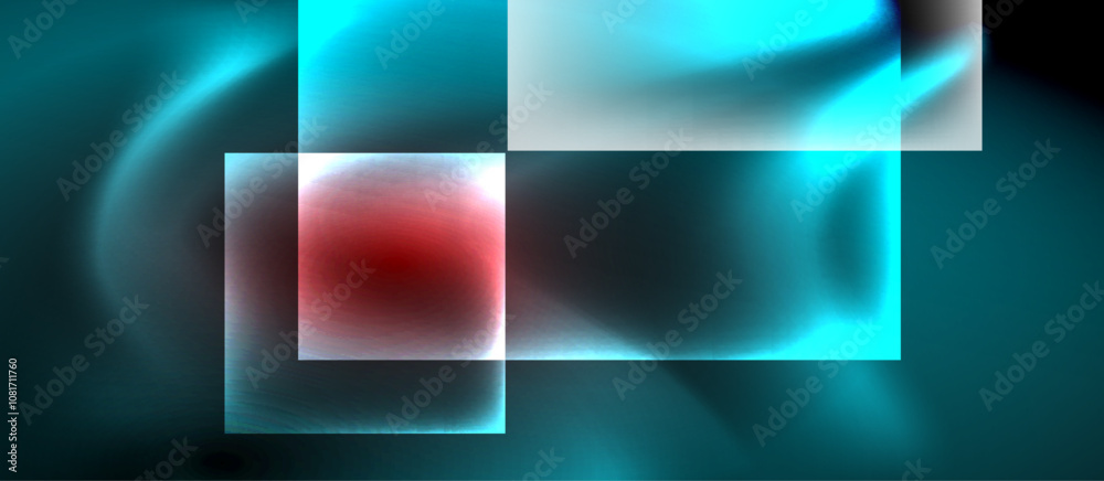 Glass squares with neon shiny light abstract background