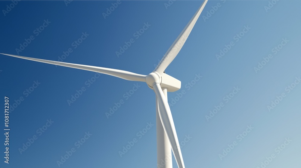 Renewable Energy Innovation: Close-Up of Detailed Wind Turbine Blade Against Clear Blue Sky Renewable Energy Innovation: Close-Up of Detailed Wind Turbine Blade Against Clear Blue Sky