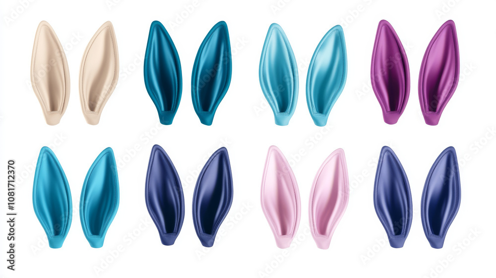 This is a collection of bunny rabbit ears in different colors: blue, turquoise, navy, magenta, and purple. They are isolated on a white background and ready to be used in your design projects. This is a collection of bunny rabbit ears in different colors: blue, turquoise, navy, magenta, and purple. They are isolated on a white background and ready to be used in your design projects.