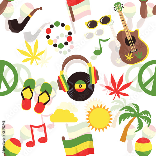 seamless pattern with music, guitar, saxophone, musical note, headphone, pop blue, jazz rock, vector art illustration design