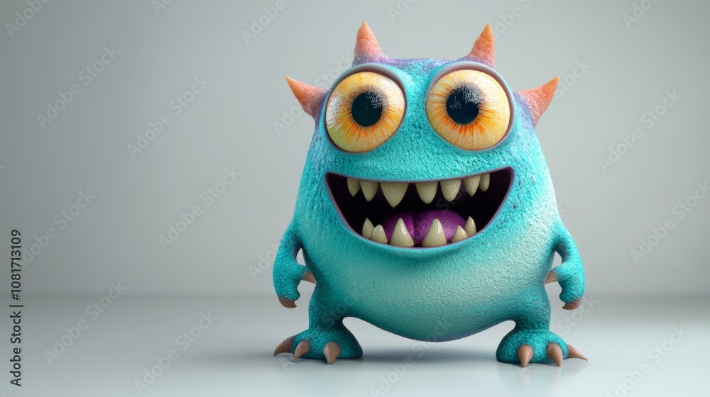 3D illustration of a funny cute monster for design concept 3D illustration of a funny cute monster for design concept