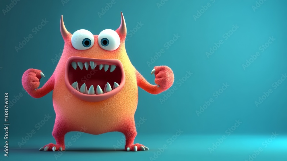 3D illustration of a funny cute monster for design concept 3D illustration of a funny cute monster for design concept