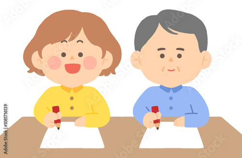 서류를 작성중인 젊은 여자와 중년 남자