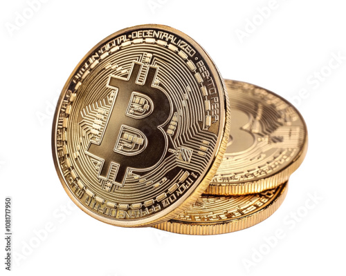 Digital currency Bitcoin coins stacked on black background, symbolizing investment and finance. shiny gold coins represent future of money and technology