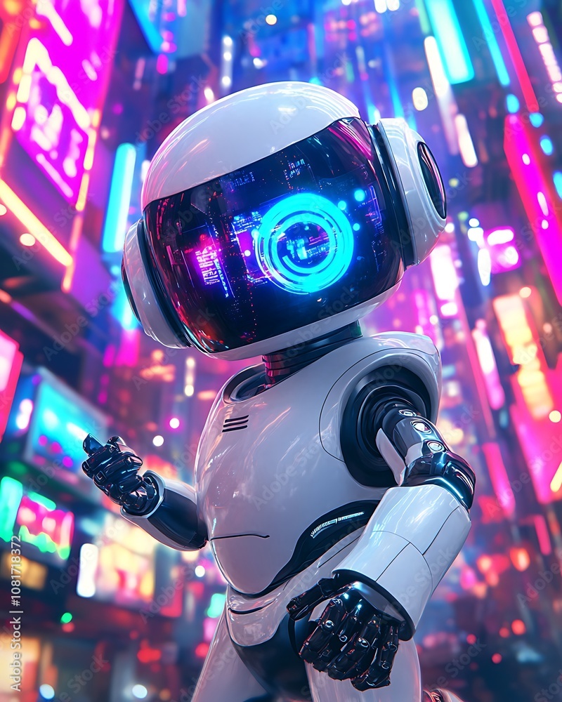Futuristic Robot Design in Neon Cityscape Futuristic Robot Design in Neon Cityscape
