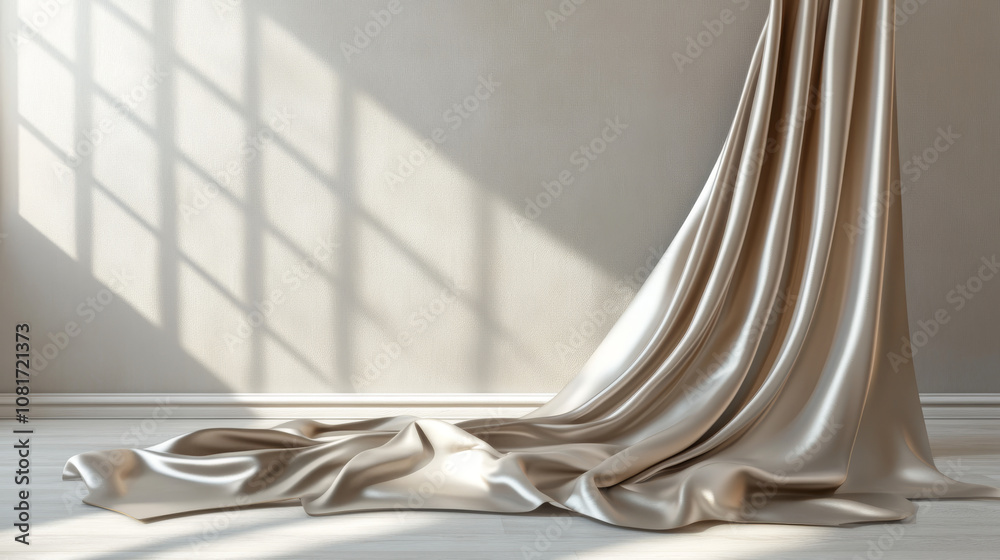 A smooth, silky cloth gracefully drapes over a stage platform. This 3D image is a mockup, perfect for showcasing your product. There's space to add your own text. A smooth, silky cloth gracefully drapes over a stage platform. This 3D image is a mockup, perfect for showcasing your product. There's space to add your own text.