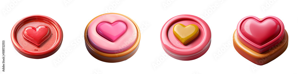 pink wax seal stamp with heart imprint realistic detail 3D illustration isolated on white and transparent background pink wax seal stamp with heart imprint realistic detail 3D illustration isolated on white and transparent background