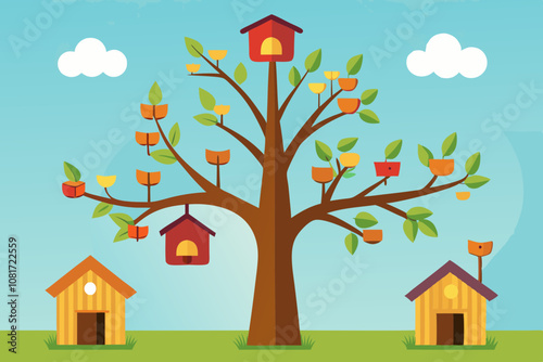 A birdhouses tree vector illustration