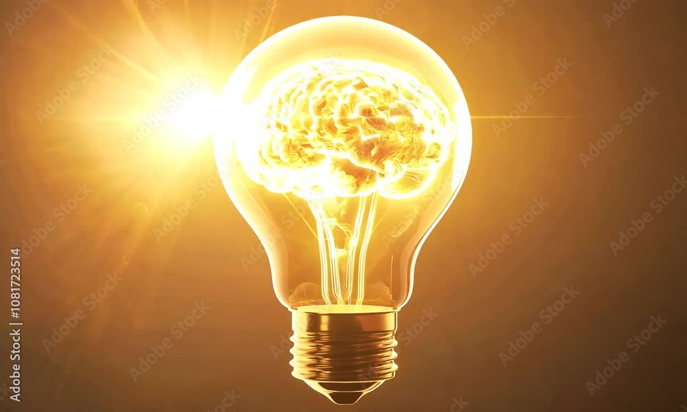 Light bulb glowing with brain inside as a filament Light bulb glowing with brain inside as a filament