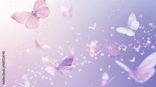 A cute background with tiny pastel butterflies fluttering on a light purple backdrop, with a soft gradient.