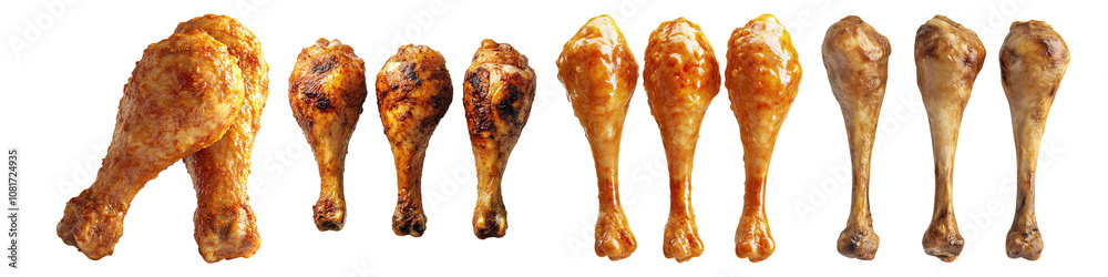 Chicken drumstick legs isolated on transparent background, set of Chicken drumstick legs isolated on transparent background, set of