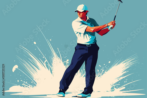 golf player paiting colors elements illustration