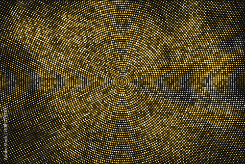 Gold Glitter Halftone Dotted Backdrop. Abstract Circular Retro Pattern. Pop Art Style Background. Golden Explosion of Confetti. Digitally Generated Image. Vector Illustration, EPS 10. 