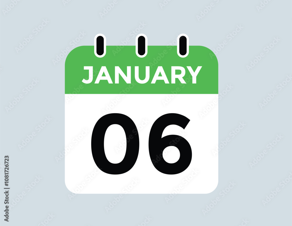 January 6 Calendar Day or Calender Date for Deadlines or Appointment. calendar date icon on white background.
January 6 Calendar Day or Calender Date for Deadlines or Appointment. calendar date icon on white background.