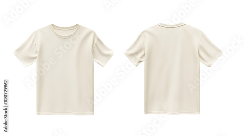 Two plain soft cream t-shirts for a mockup with a transparent background. Front and back view