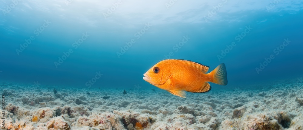 Vibrant orange fish swimming in clear blue ocean waters Vibrant orange fish swimming in clear blue ocean waters