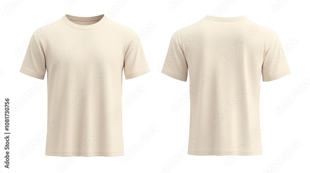 beautiful two plain soft cream t-shirts for a mockup with a transparent background. Front and back view beautiful two plain soft cream t-shirts for a mockup with a transparent background. Front and back view