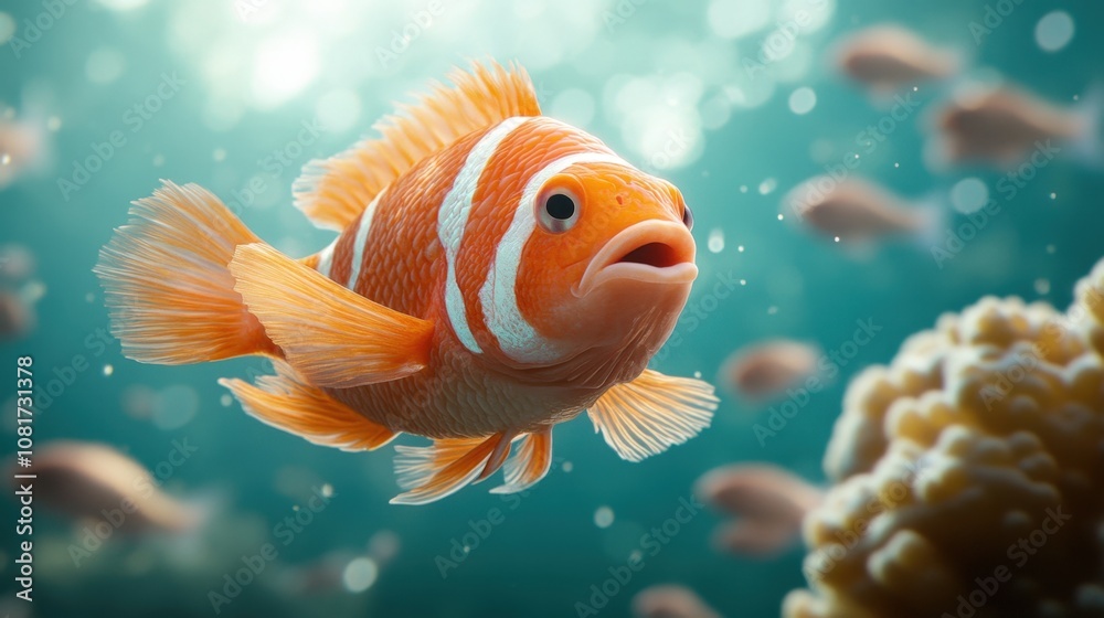 Fototapeta premium Vibrant clownfish swimming in a coral reef
