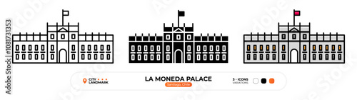 La Moneda Palace Line Icon. Santiago Chile, Capital Color Symbol, Silhouette, Editable Stroke.