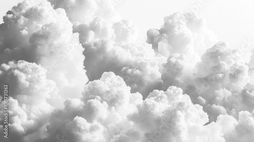 A close-up view of fluffy white clouds against a light background.