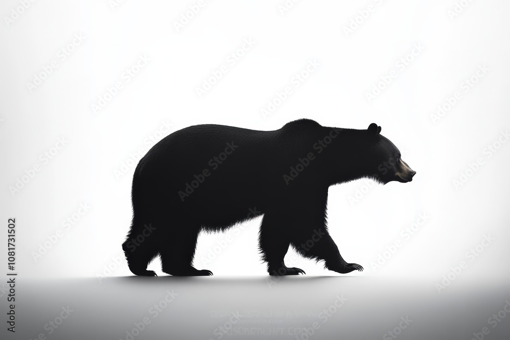Fototapeta premium Silhouette of a large black bear walking in a minimalist setting