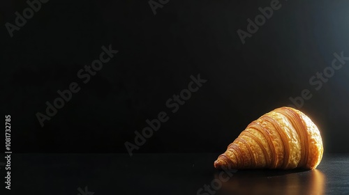 hoto of a croissant on a black background, with copy space for text or design. Web banner showing the silhouette of a French bakery product against a dark backdrop. photo