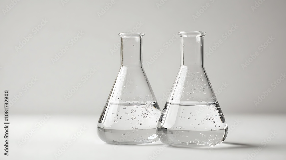Two Clear Glass Flasks on a White Surface Two Clear Glass Flasks on a White Surface