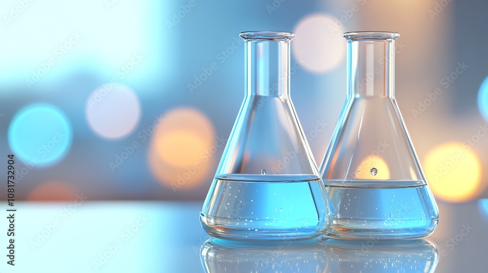 Two Clear Glass Flasks on a White Surface Two Clear Glass Flasks on a White Surface