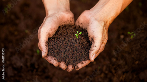 Wallpaper Mural hands holding soil, rich soil, symbol of growth, environmental care, gardening, agriculture, soil in hands, environmental protection, natural growth, fertile soil, eco-friendly, sustainability, organi Torontodigital.ca