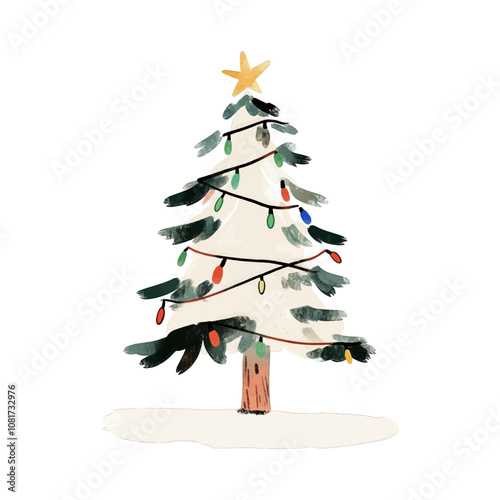 Watercolor Christmas tree isolated on white background. Hand drawn illustration.