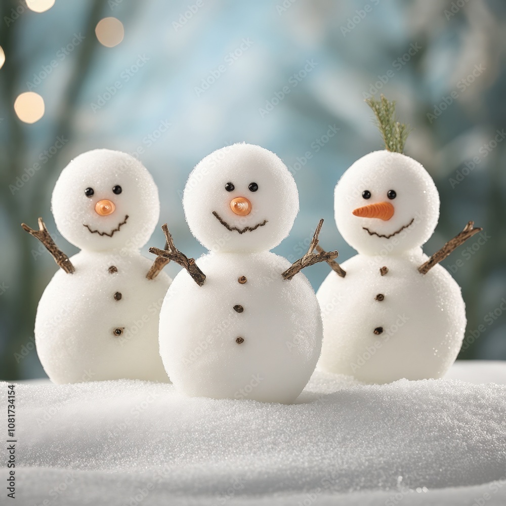 Cute snowman figures in the snow Cute snowman figures in the snow