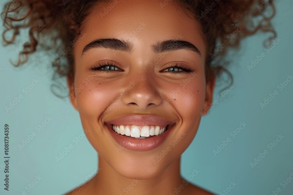 Portrait of young African American woman with perfect healthy pearly white teeth smile. Health, teeth whitening, dental care, dentistry, stomatology concept Portrait of young African American woman with perfect healthy pearly white teeth smile. Health, teeth whitening, dental care, dentistry, stomatology concept