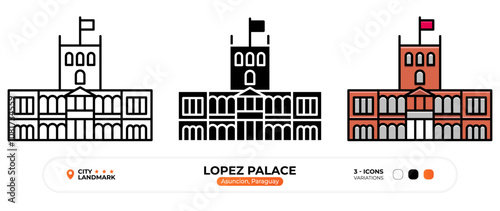 Lopez Palace Line Icon. Asuncion, Paraguay Us Color Symbol, Silhouette, Editable Stroke.